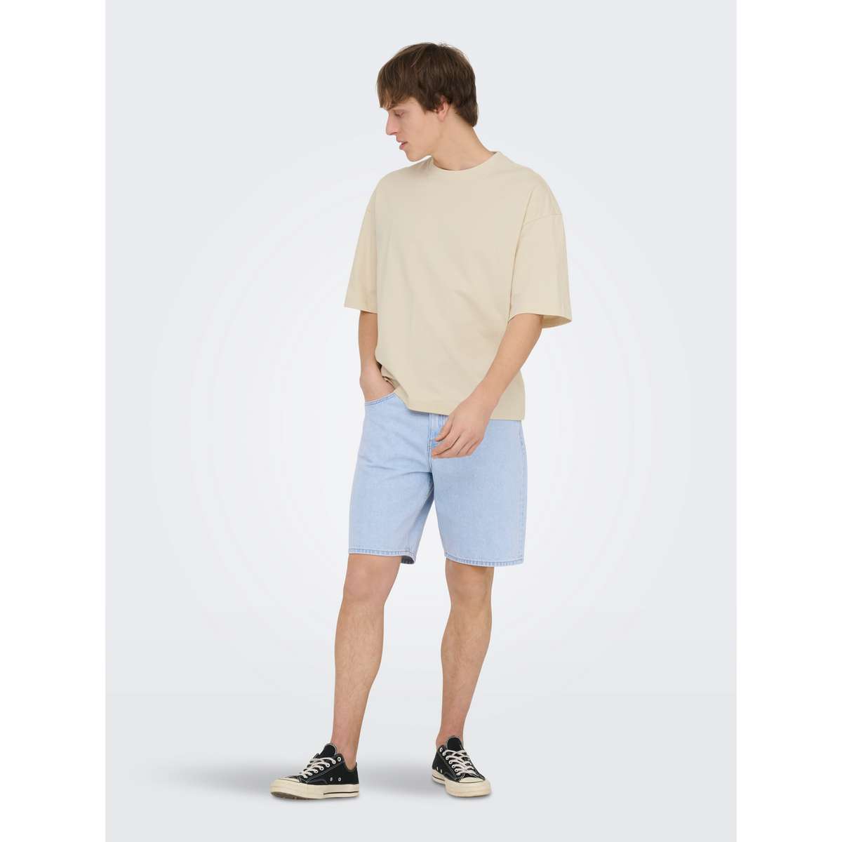 ONLY & SONS MEN΄S STRAIGHT FIT COTTON EDGE PIM BOX DENIM SHORTS 22036632 LIGHT BLUE DENIM